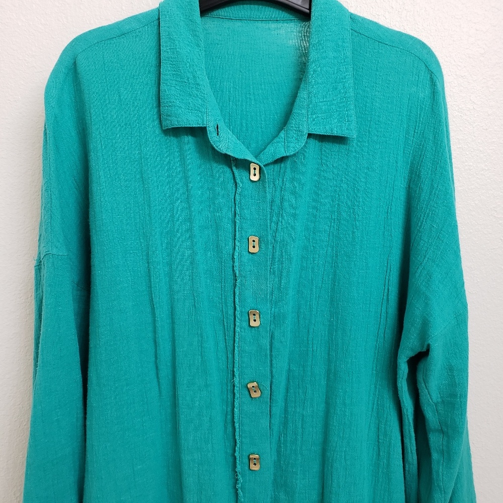 Teal Crinkle Drop Shoulder Tunic Large